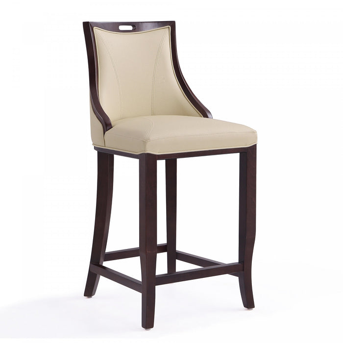 Tabouret de bar en bois traditionnel Emperor avec assise rembourree creme - Lot de 2