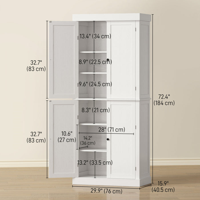 HOMCOM Garde-manger Cuisine 4 Portes Autoportant Etageres Blanc