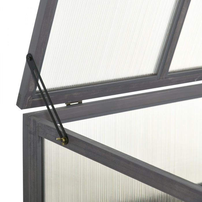 Outsunny Jardiniere Surelevee Avec Serre De Jardin En Panneau Polycarbonate Jardiniere Sur Pieds Avec Etagere De Rangement Exterieur Jardin Patio Balcon Toit Ouvrable Bois De Sapin Gris