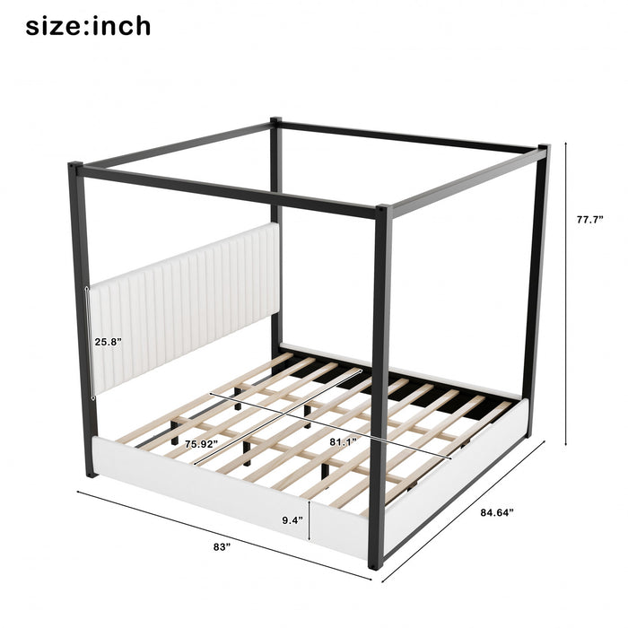Lit plateforme Sophia a baldaquin avec tete de lit en mousse et velours, taille king, noir