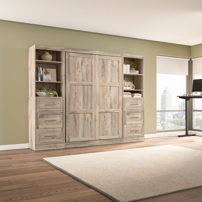 Lit double escamotable mural Pur de Bestar de 109 po avec 2 meubles à tablettes et tiroirs - brun rustique