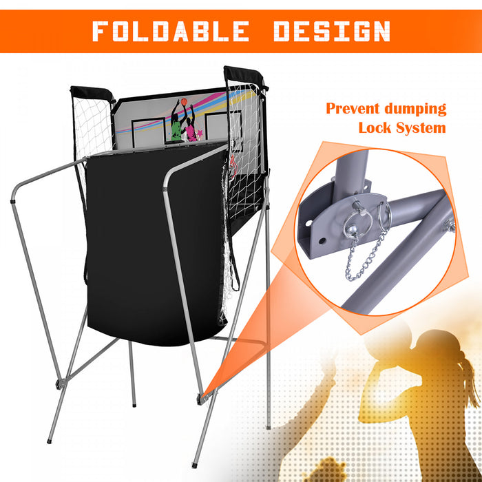 Costway Jeu De Basketball Arcade Panier Compteur Basketball Panier De Basketball Arcade Blanc Et Noir 202 X 107 X 205 Cm En Acier