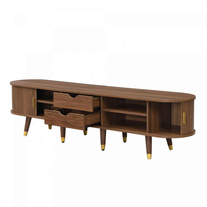 Rustic Meuble TV 69 po avec Porte Coulissante et Finition Noyer, Bois