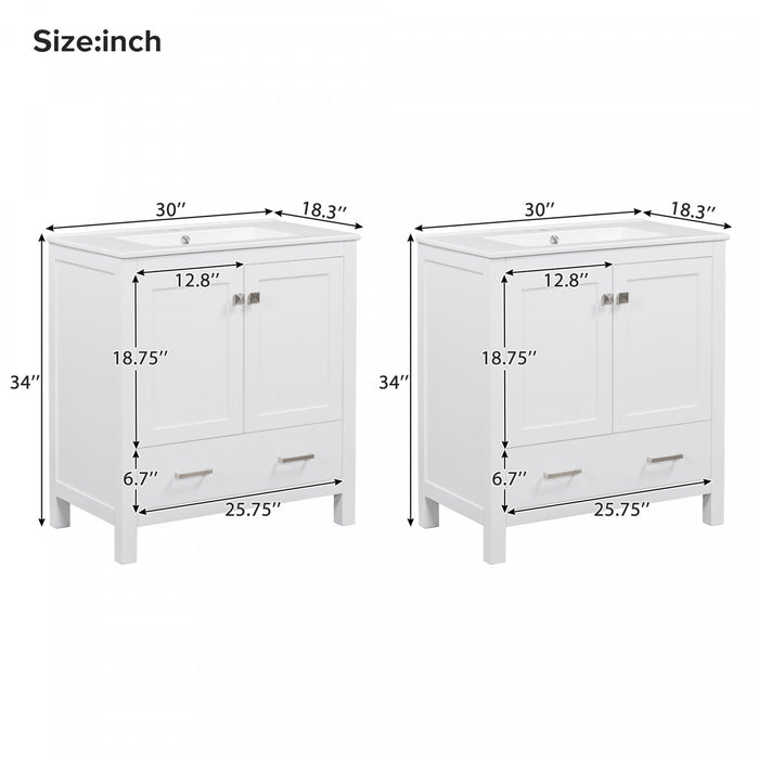 Solstice Meuble-Lavabo Simple 60 po avec Portes et Tiroir a Fermeture Amortie, Blanc