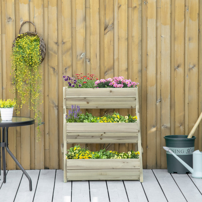 Outsunny Lit De Jardin Sureleve A 3 Niveaux, Boite De Jardiniere Surelevee En Bois Vertical Pour Fleurs, Legumes, Herbes, 26\" X 30\" X 30\", Vert Clair