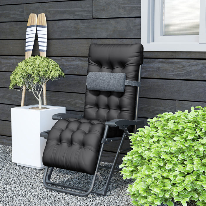 Chaise Longue A Gravite Zero Rembourree Outsunny, Chaise Inclinable Pliante, Noire