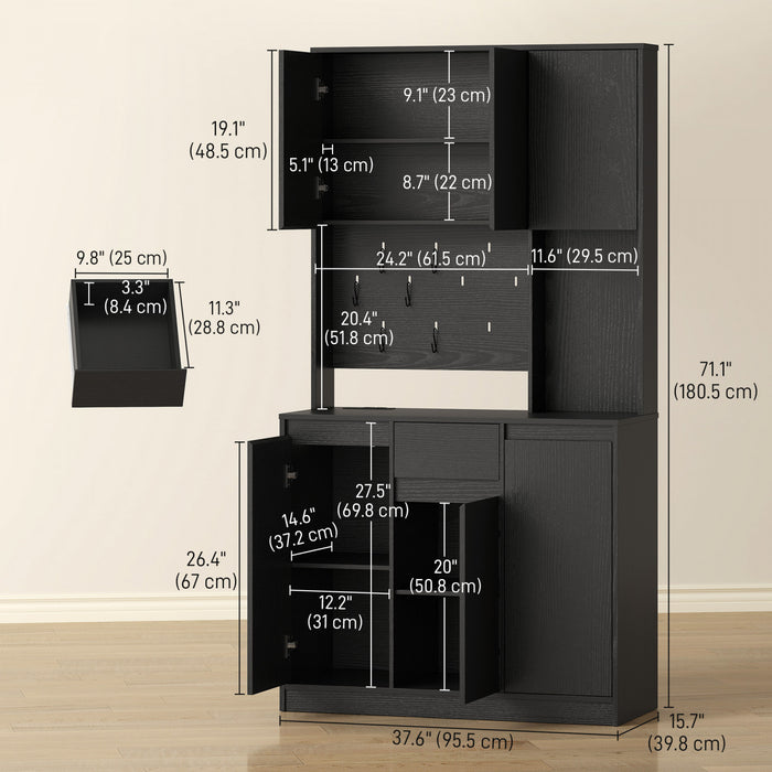 HOMCOM Armoire de rangement 71\" avec station de charge, noir