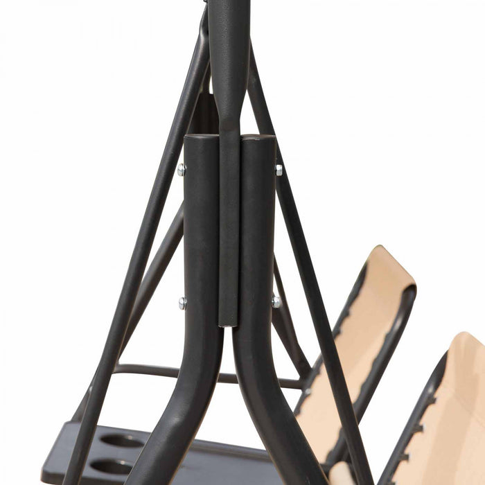 Outsunny Balancelle De Jardin 2 Places Table D'appoint Pivotante + Rangement Integre Inclinaison Toit Reglable Metal Noir Polyester Beige