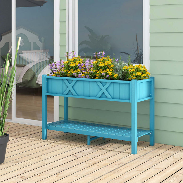 Costway Hips Souleve Lit De Jardin Poly Bois Eleve Planter Boite Avec Les Jambes, Etagere De Stockage Bleu