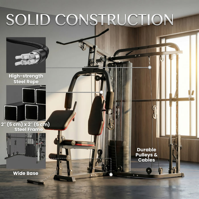 Soozier Salle de Sport Tout-en-Un avec Machine Smith et Pile de Poids de 65 kg