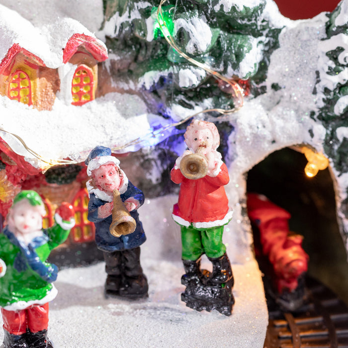 HOMCOM Maisons de village de Noel eclairees par LED avec train rotatif