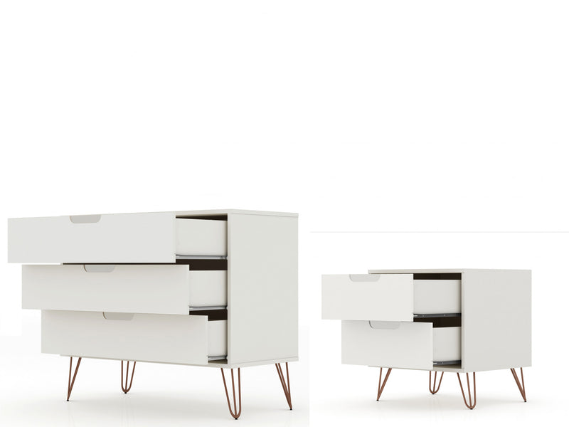 Ensemble de commodes 2 pieces Rockefeller style milieu du siecle en blanc casse