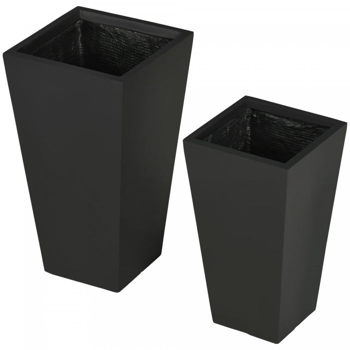 Outsunny Lot de 2 pots de fleurs d'exterieur avec trous de drainage, Noir