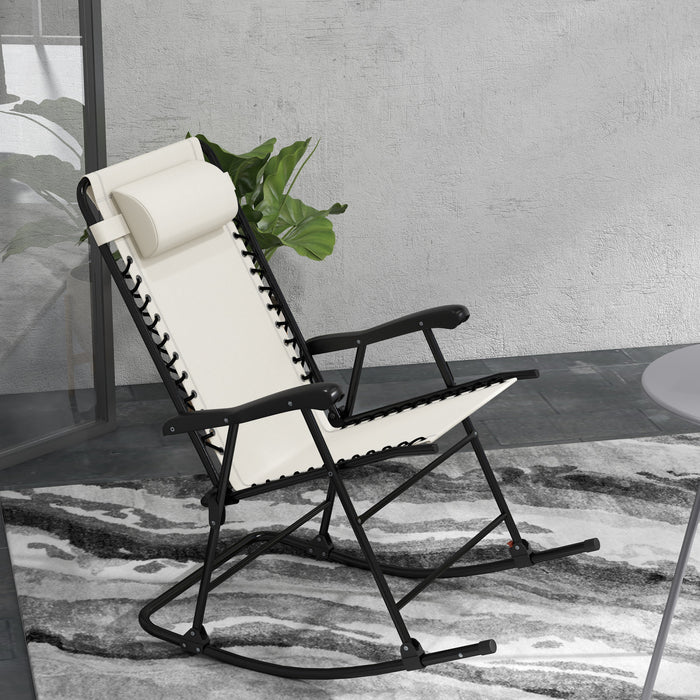 Outsunny Ensemble De 2 Chaises A Bascule Pliables Pour Patio, Blanc Creme