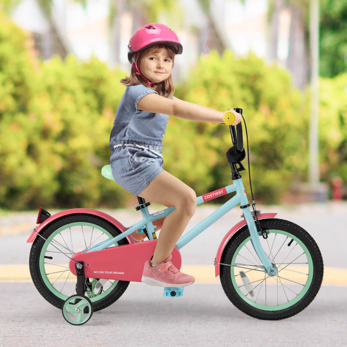 Costway 16\" Velo Pour Enfants Avec Guidon Reglable De Selle Roues D'entrainement Amovibles Frein A Main Rouge