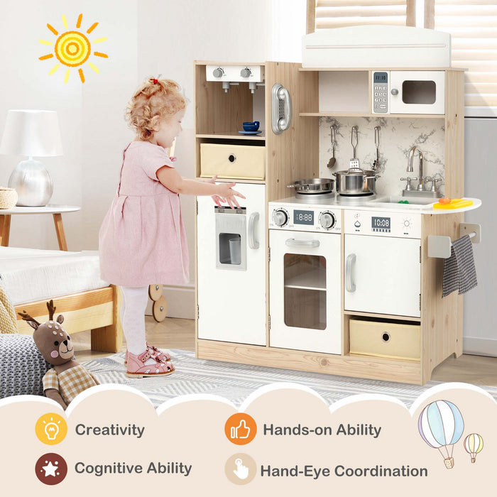 Costway Enfants Pretendre Jouer Cuisine Jouet En Bois Avec Eclairage Led Et Cafetiere