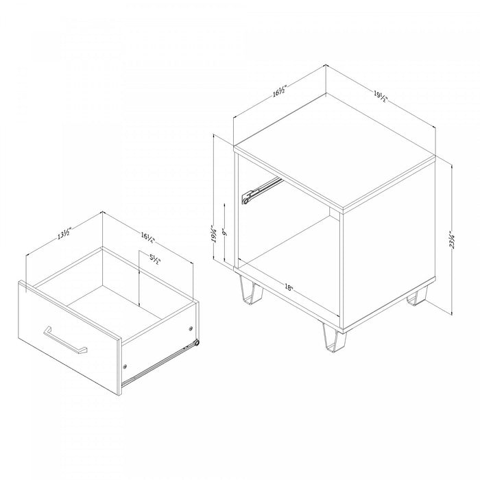  Table de nuit Arlen à 1 tiroir - pin blanc et noir mat
