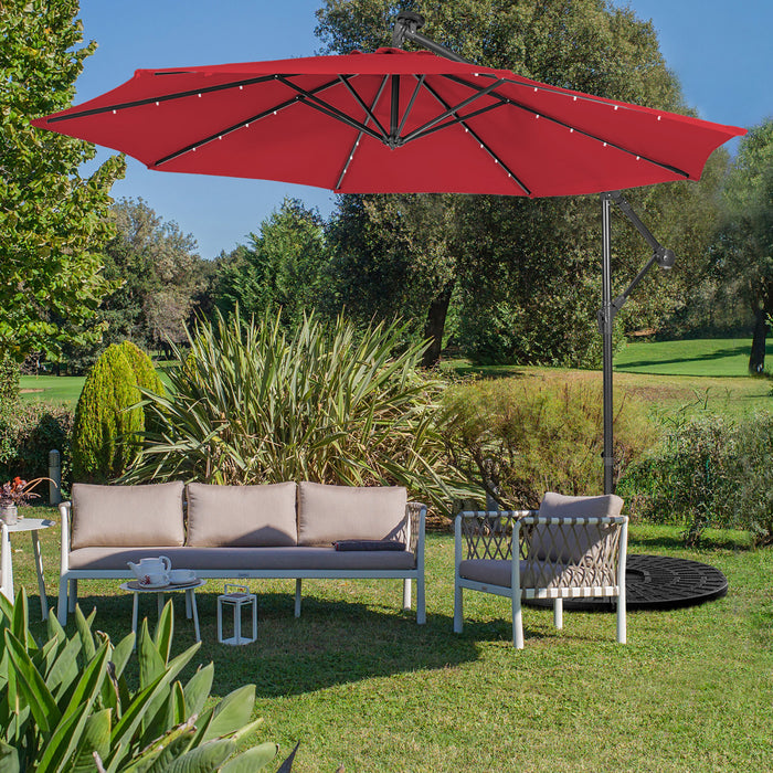 Costway Parasol deporte solaire 10FT 32 LED eclairees Wine pour patio exterieur