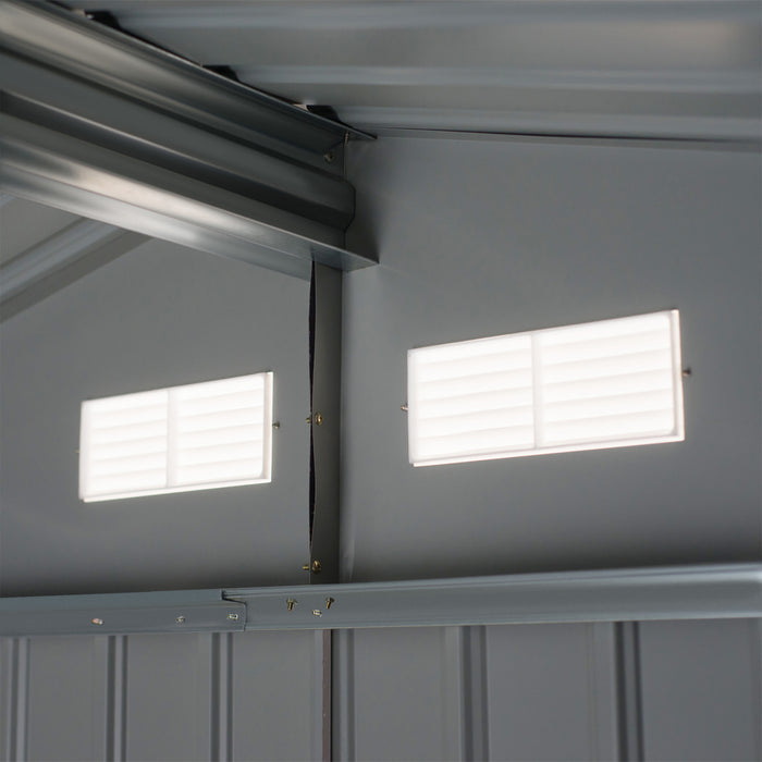 Outsunny 9.1'x 6.4' X 6.3' Abri De Jardin Avec Fondation De Plancher Patio Exterieur Cour Metal Maison De Rangement Pour Outils Avec Portes Doubles Gris