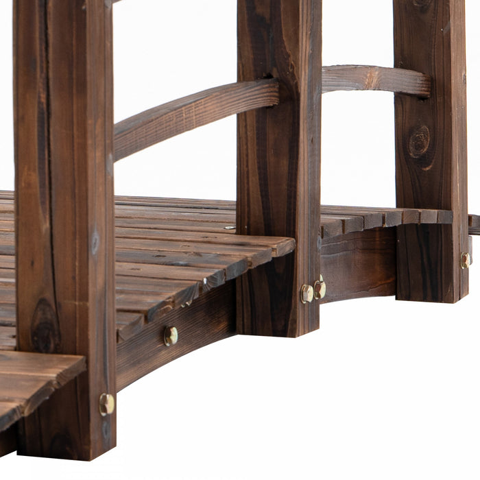 Outsunny 5ft Wood Garden Pont Paysage Decoratif Exterieur Rails Lateraux Arriere-cour Pont De Lune Decor De Parc Bois Teinte