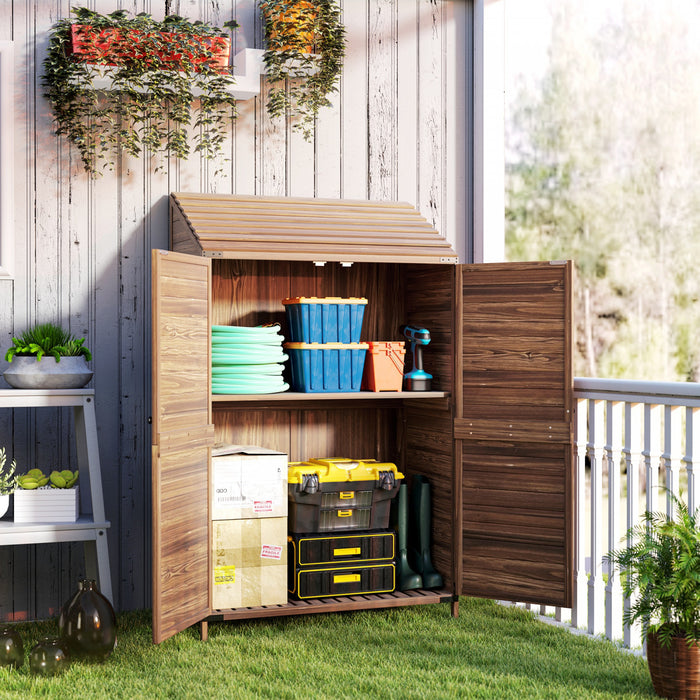 Outsunny Abri En Bois , Armoire De Rangement Exterieure, Marron Melange