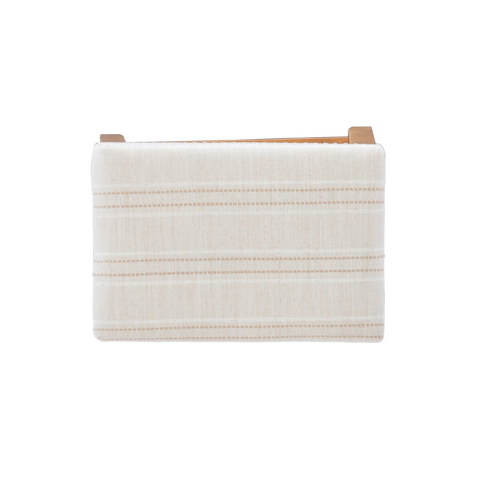 Tabouret Claridge de hauteur comptoir en tissu d’apparence lin et sans dossier - rayures rustiques