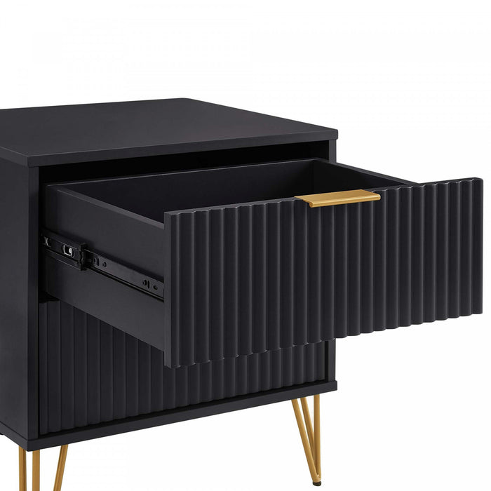 Table de nuit moderne Dumbo 20\" a cannelures en noir (2 tiroirs) - Lot de 2