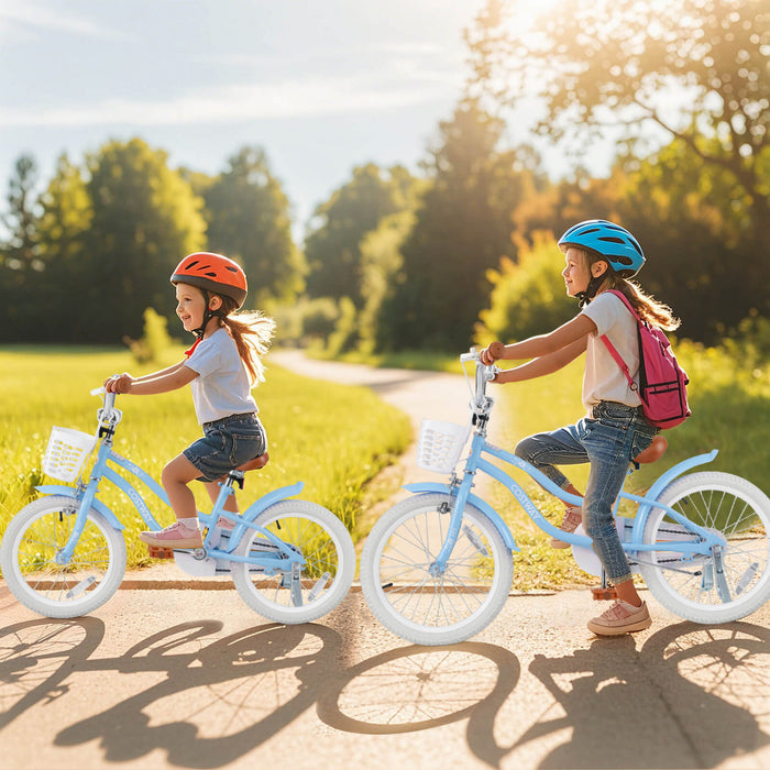 Costway 16\" Enfants Velo Tout-petit Velo Reglable Avec Roue D'entrainement Pour 4-7 Ans Fille Bleue