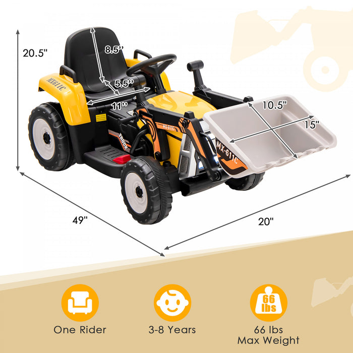 Costway Enfants Montent Sur Excavateur 12v Tracteur Electrique Rc W / Seau De Creusement Jaune