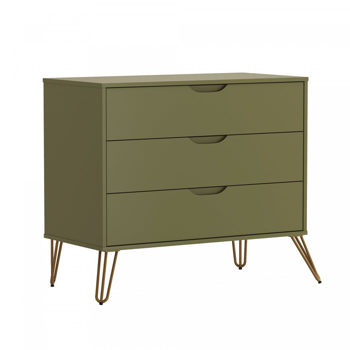 Commode Rockefeller Mid-Century Modern 89 cm en vert olive (3 tiroirs)