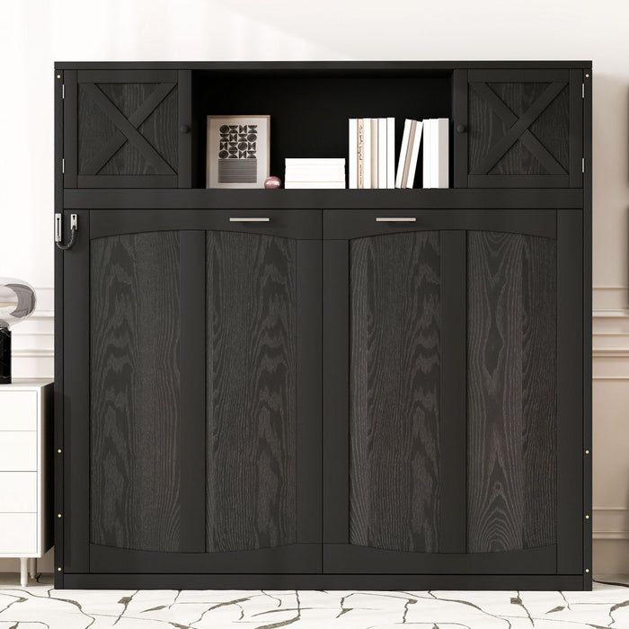 Lit escamotable Ethan en bois massif avec armoires de rangement, taille full, noir