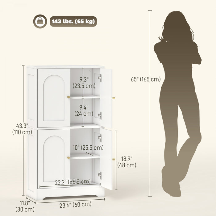 HOMCOM Armoire de cuisine 43\", meuble de rangement a 4 niveaux, blanc