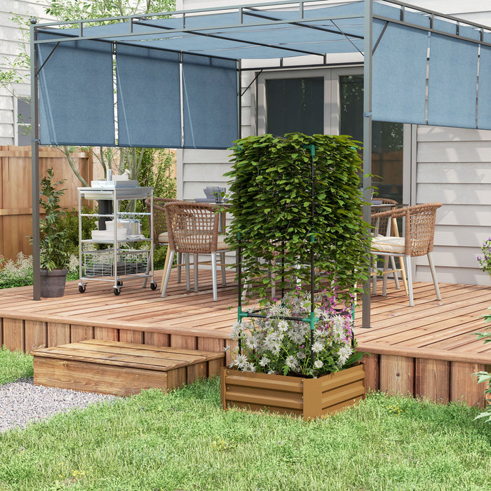 Outsunny Lit De Jardin Sureleve Galvanise Avec Cage En Treillis, Marron