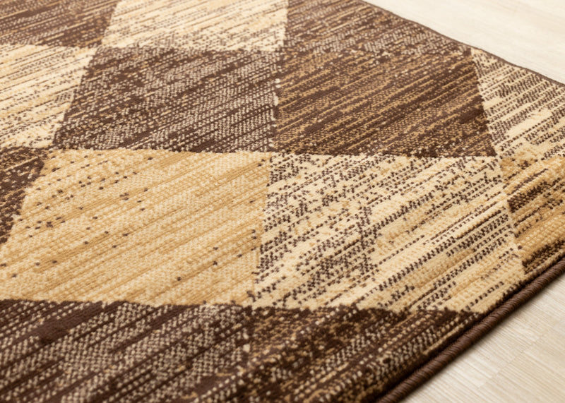 Tapis Florence a motif de losanges vieillis brun beige, 5'3\" x 7'5\"