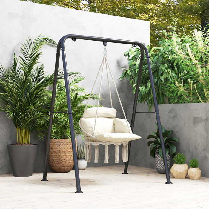 Outsunny Chaise Hamac Suspendue, Chaise Balancoire D'exterieur Boho, Creme