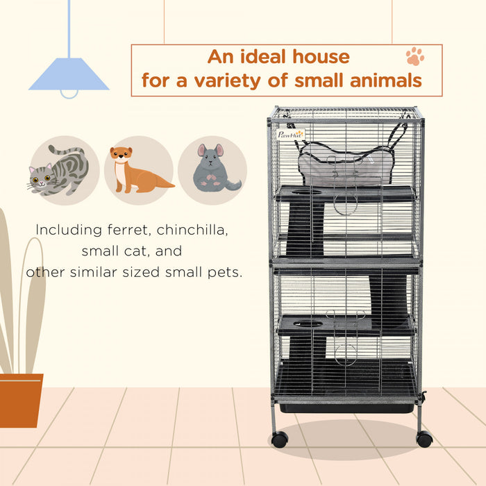 Cage Pour Petits Animaux Portable Avec 2 Portes Hamac Metal Pp 52 X 52 X 113,5 Cm Gris