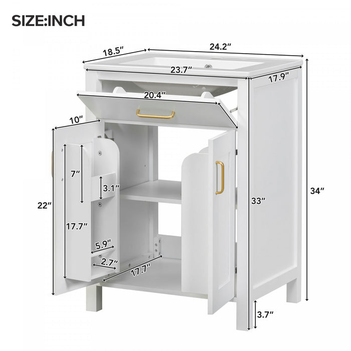 Olivia Meuble-lavabo Gain De Place 24\" Avec Rangement Et Structure En Bois Massif - Blanc