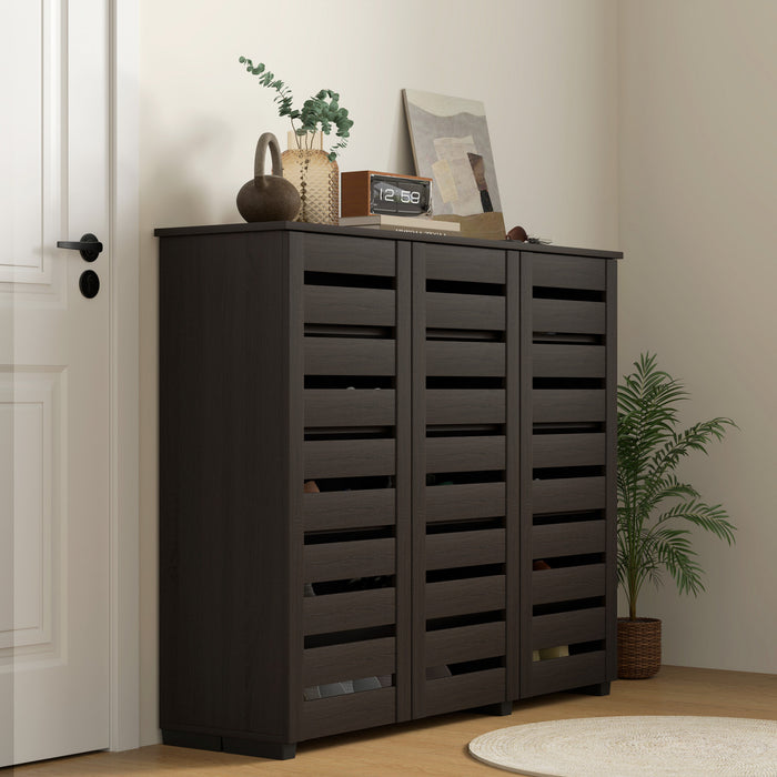 HOMCOM Armoire a chaussures pour entree avec 3 portes a lattes, marron
