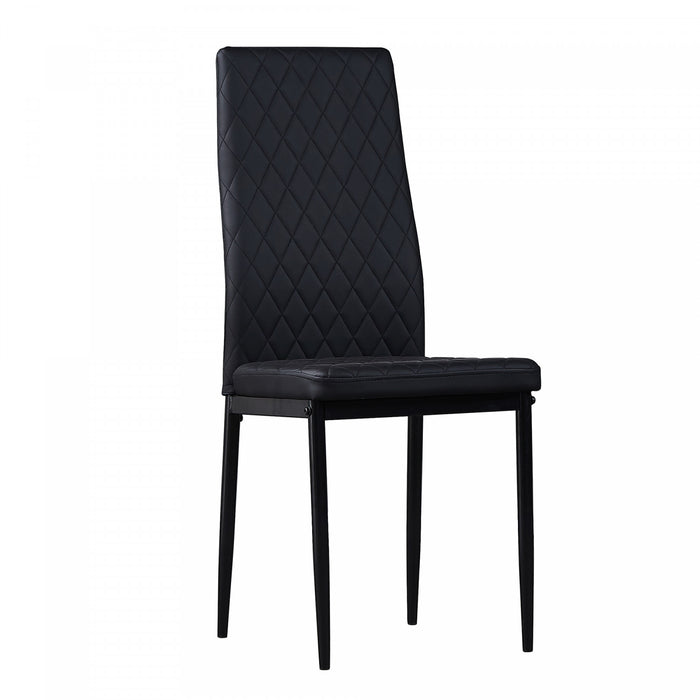 Ensemble de chaises de salle a manger modernes Ava avec motif de grille en diamant (lot de 4), cuir ignifuge et cadre en metal, noir