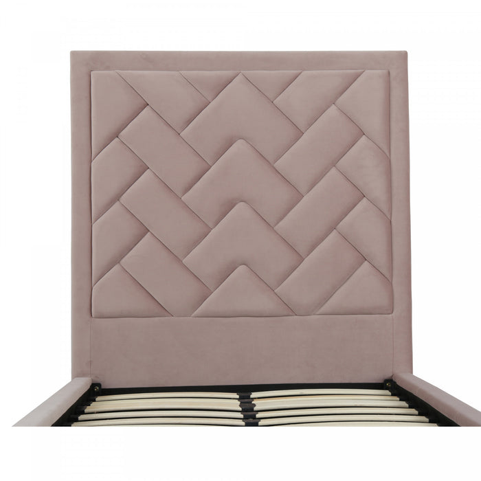 Lit simple moderne Crosby en velours capitonne, coloris rose blush