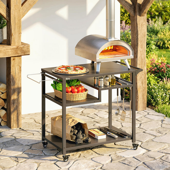 Outsunny Meuble a Barbecue Exterieur, Table pour Four a Pizza a Trois Etageres, Noir