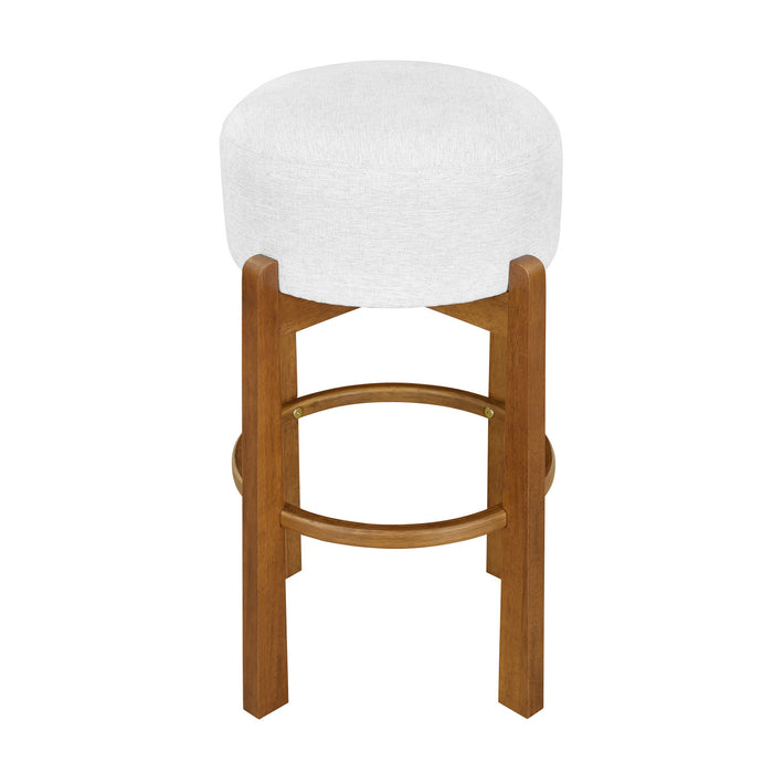 Vera – Lot de 2 tabourets de bar en bois d’hevea pour interieur avec coussin rond ivoire, finition noyer