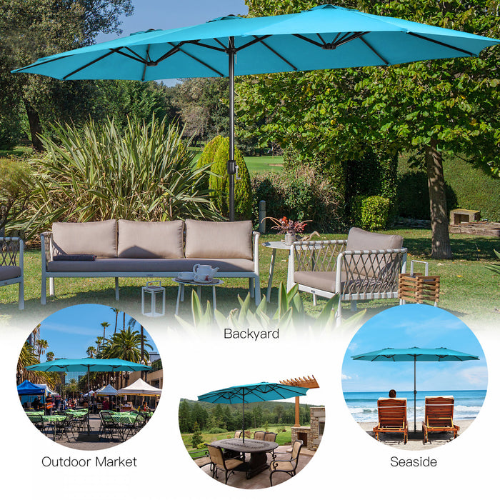 Costway Parasol double face 15FT a manivelle avec base pour marche exterieur Turquoise
