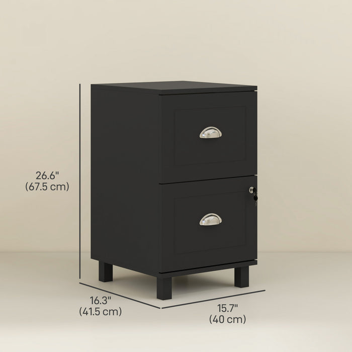 HOMCOM Classeur verrouillable a 2 tiroirs avec barres de suspension, noir