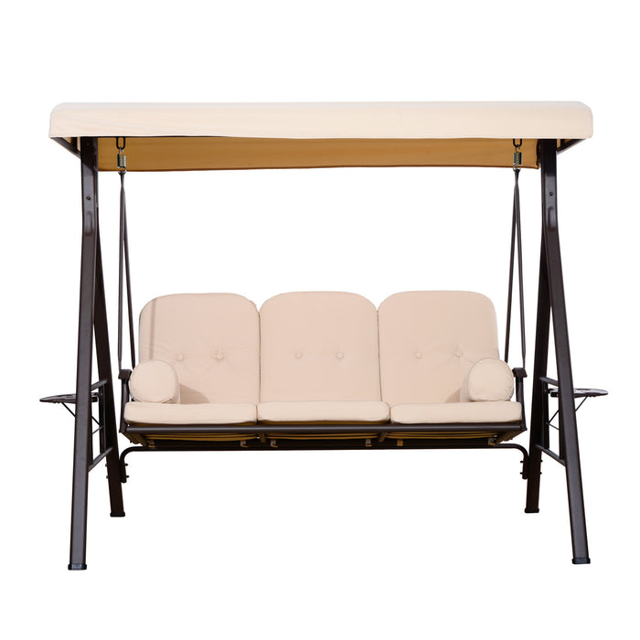 Outsunny Chaise Pivotante Robuste 3 Places Avec Siege Rembourre Pour Hamac De Salon D'exterieur Avec Auvent Inclinable, Beige
