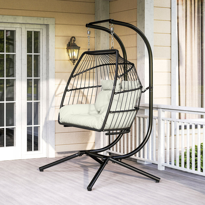 Outsunny Chaise Double Suspendue Avec Auvent, Chaise Hamac Pliable, Creme