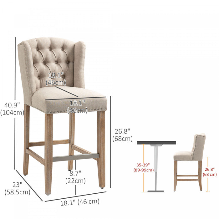 HOMCOM Lot de 2 tabourets de bar, chaises rembourrees avec pieds en bois