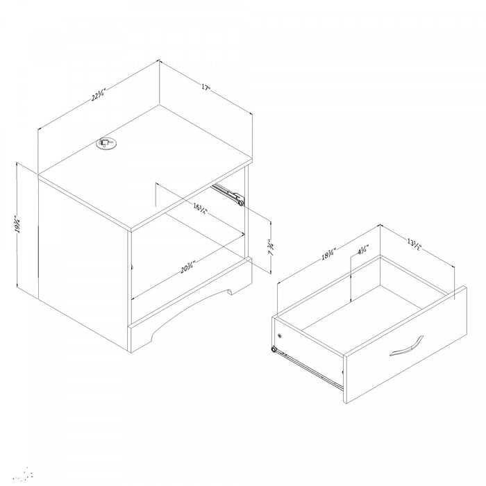 Step One Table de nuit avec 4 port USB Chêne gris, de Meubles South Shore