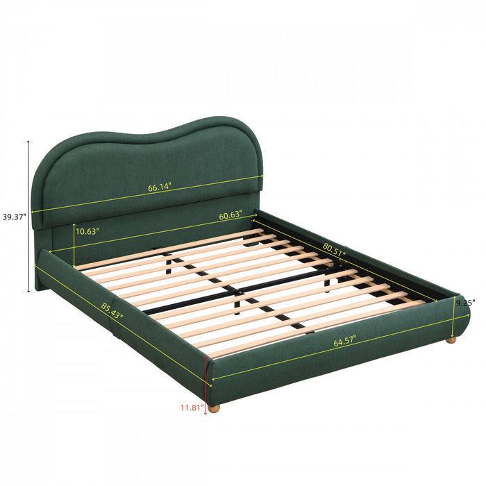 Olivia Cadre de lit plateforme rembourre avec tete de lit incurvee, taille Queen, vert
