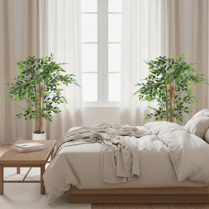 HOMCOM Faux Banian de 4pi, Ensemble de 2 Plantes Artificielles